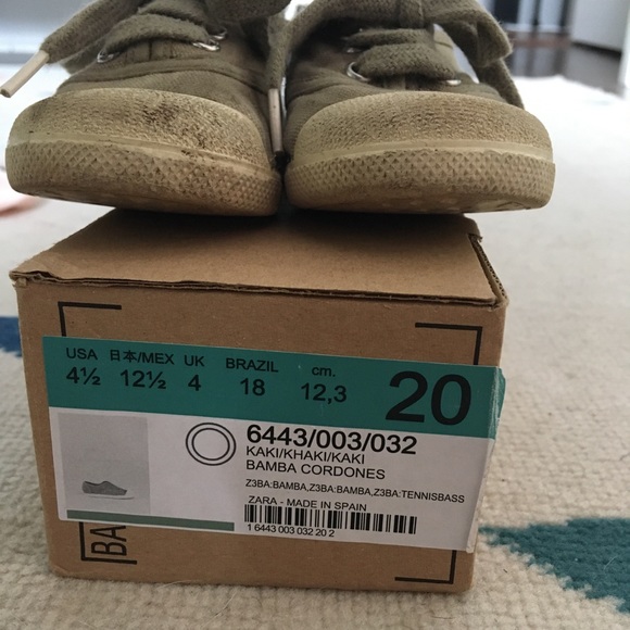 🇪🇸 ZARA BABY 4.5T Lace Up Green Khaki Canvas Shoes Unisex Toddler - Picture 6 of 12